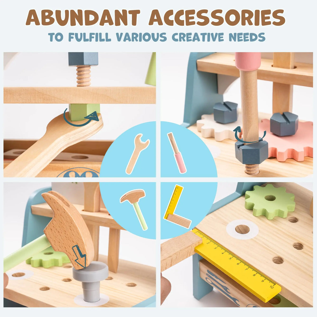 ROBUD Mini Wooden Play Tool Workbench Set Role Play Set Montessori Toys Ideal Birthday Gift for 3+ Years Old Boys Girls