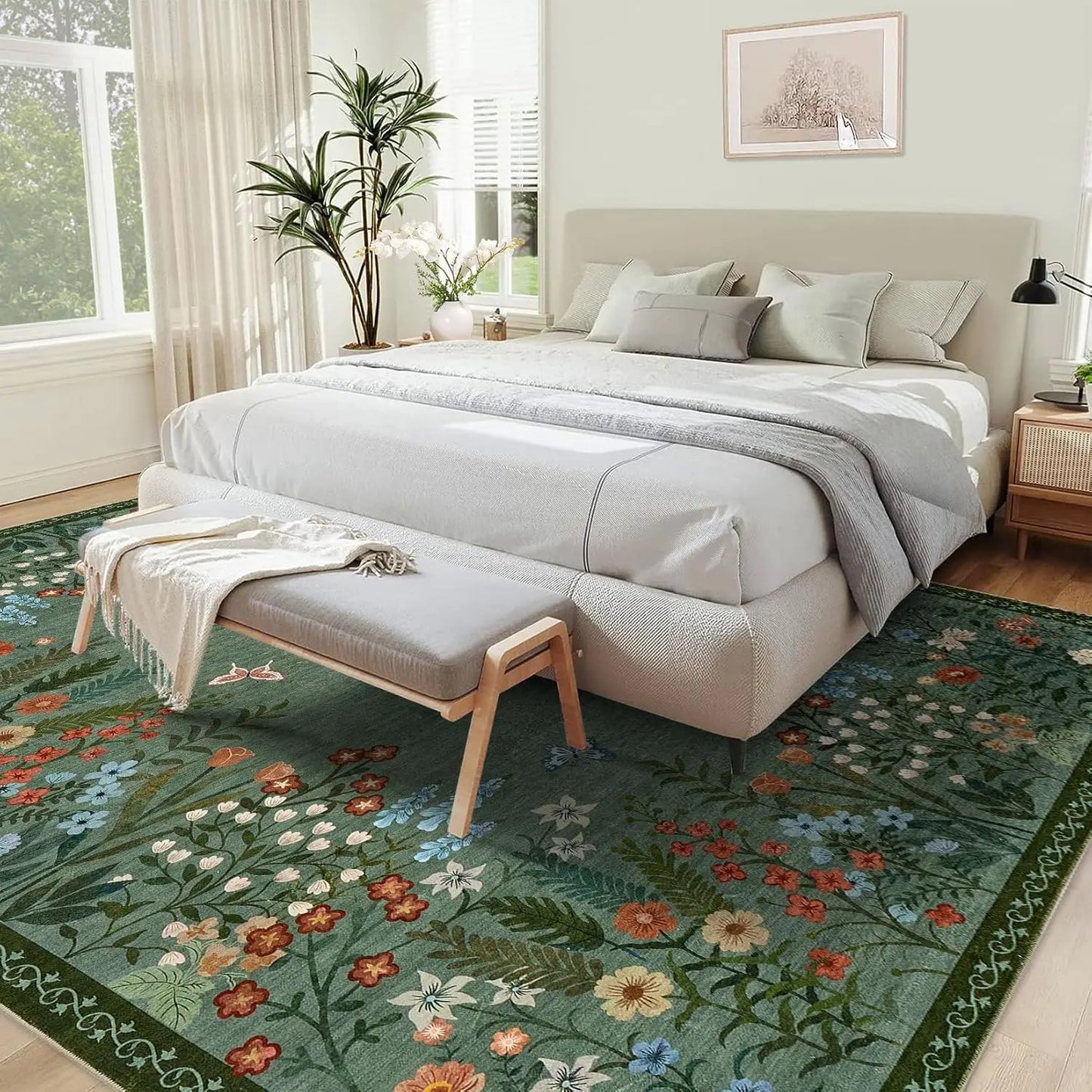 HiMISS Boho Floral Washable Rug For Living Room Non Slip