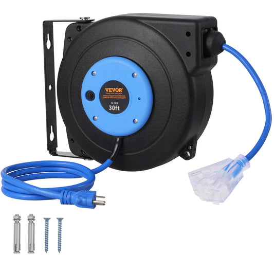SucceBuy Automatic Retractable Extension Cord Reel With Triple Tap Outlet