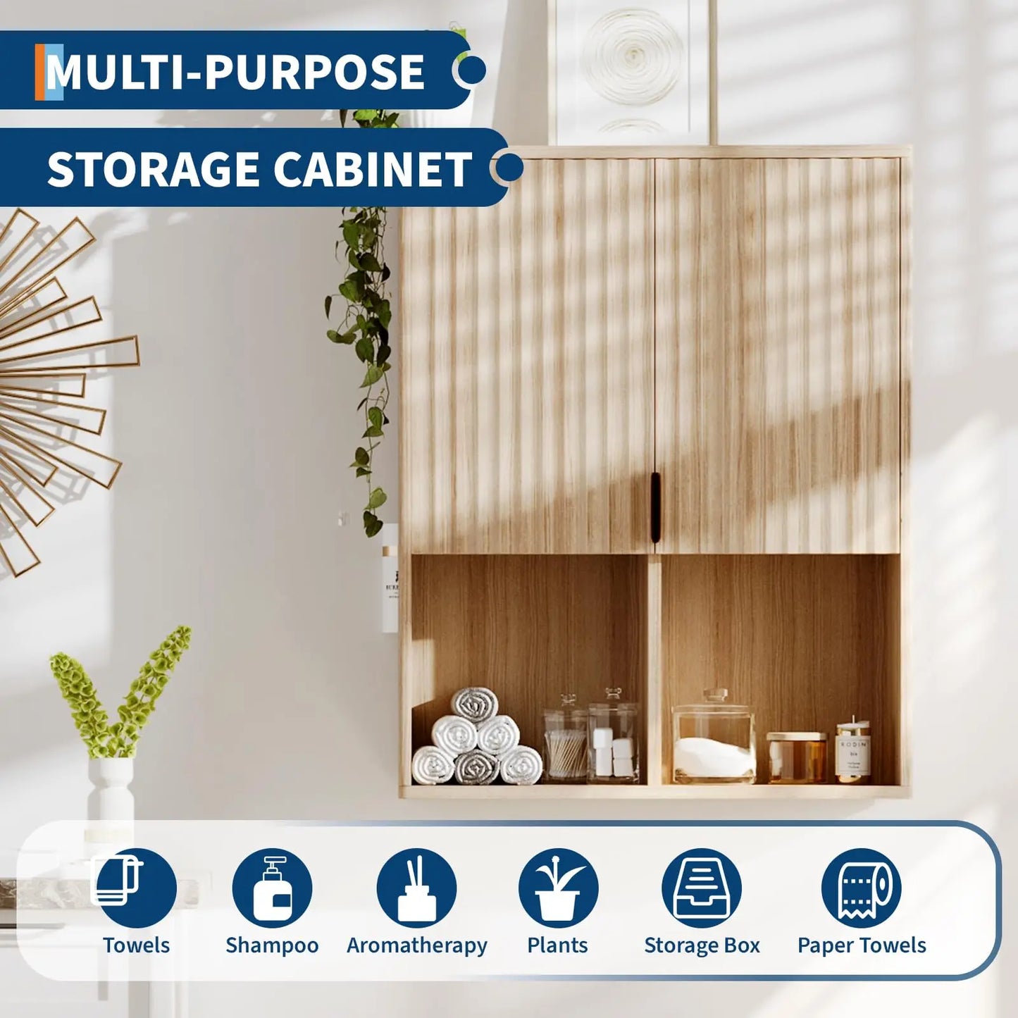HiMISS Wall Mounted Fluted Two Door Medicine Cabinet Over the Toilet