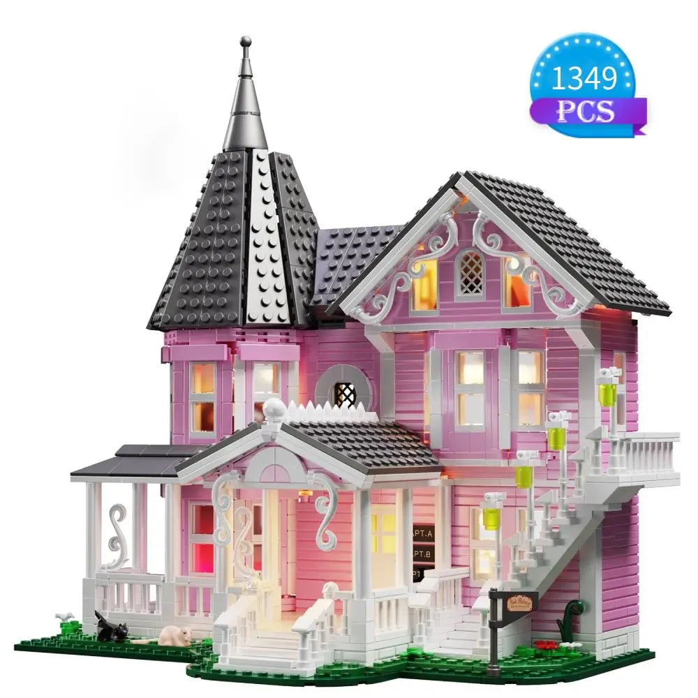 1349 PCS Coralines Building Block Set Pink Palace Model Apartment Ideas Movie Architecture Toy for Boys and Girls Gift