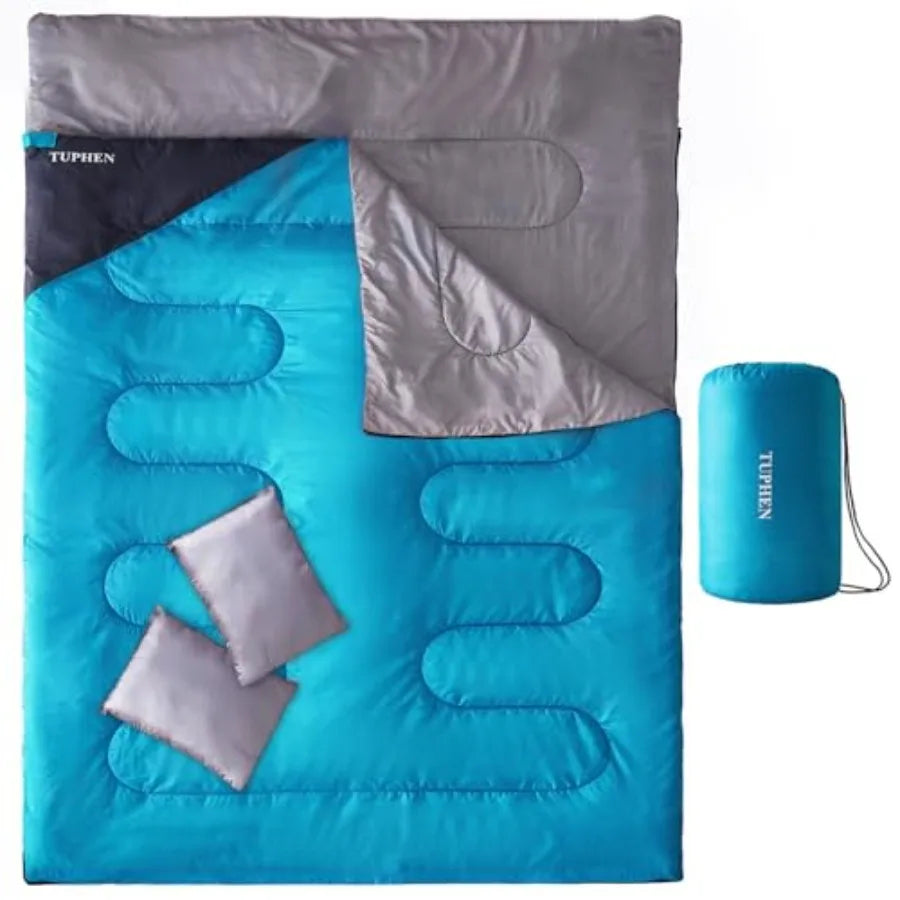 Double Sleeping Bag Sleeping Bag with 2 Pillows Queen Size XL Bag for 2 People Cold Warm Weather- 3 Seasons Waterproof Adults f