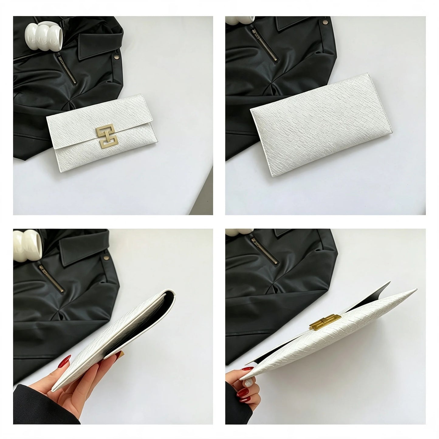 Black Snake Print Women Clutch Bag Gold Square Lock Envelope Evening Purse Wedding Party Prom Shoulder Crossbody Handbag