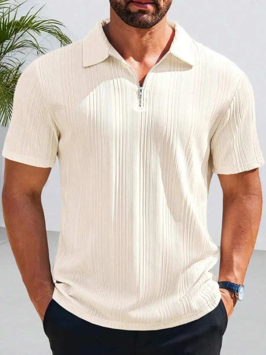 Mens Quarter Zip Shirt Knit Textured Short Sleeve Casual Lightweight Golf Top