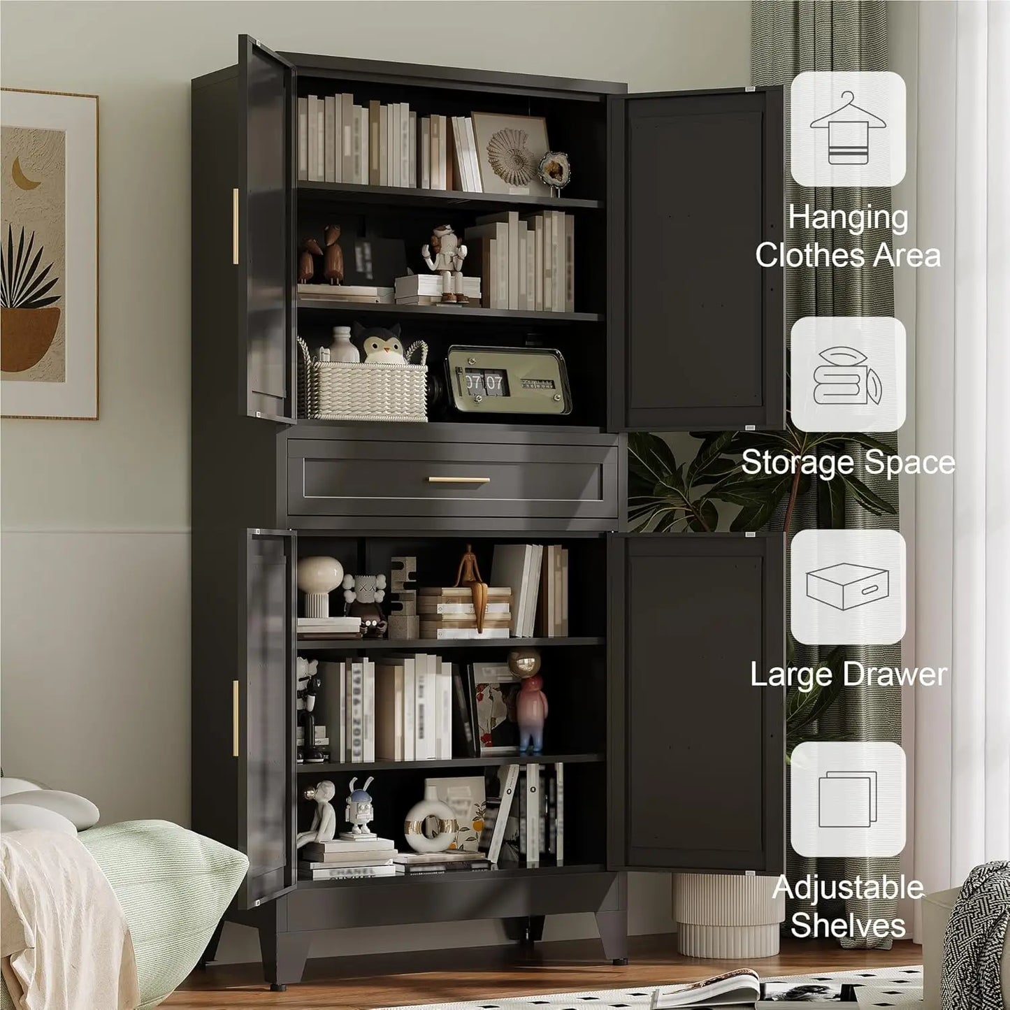 Metal Storage Cabinet With Drawer And Adjustable Shelves Farmhouse Pantry