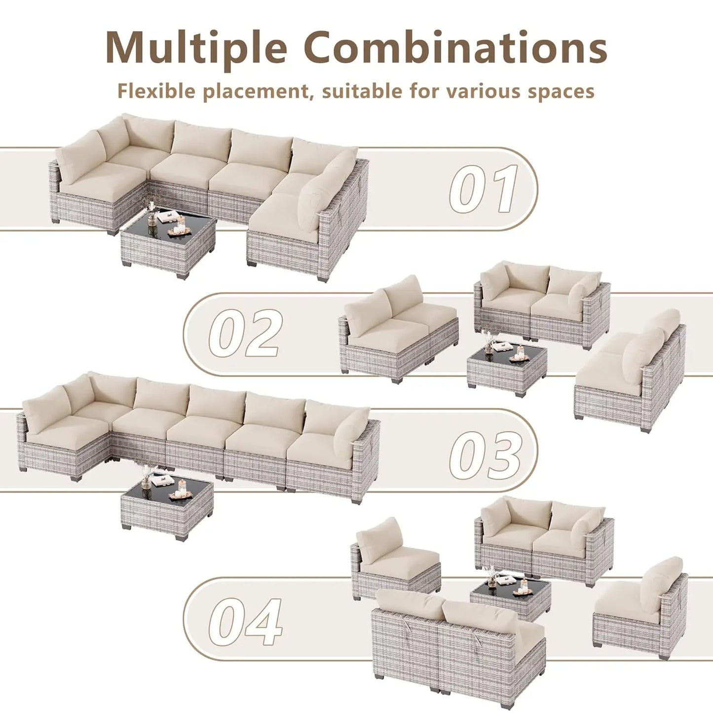 7 Piece Outdoor Patio Furniture Set, Outdoor Sectional Sofa, Wicker Rattan Patio Furniture, Patio Conversation Set with, Custom