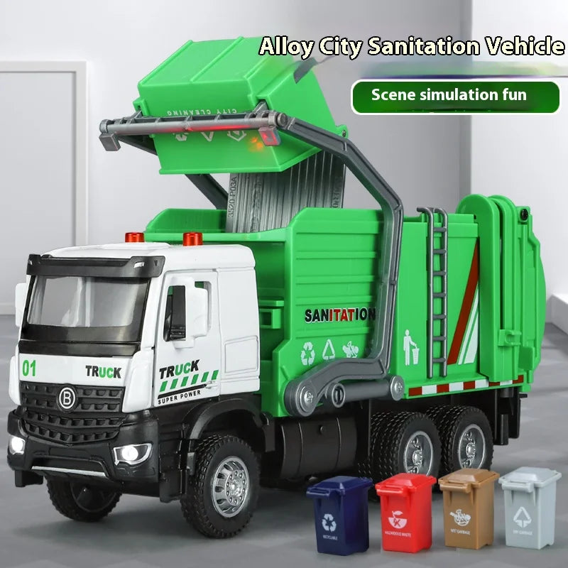 Diecast Garbage Truck Toy With Lights Sounds And Recycling Features