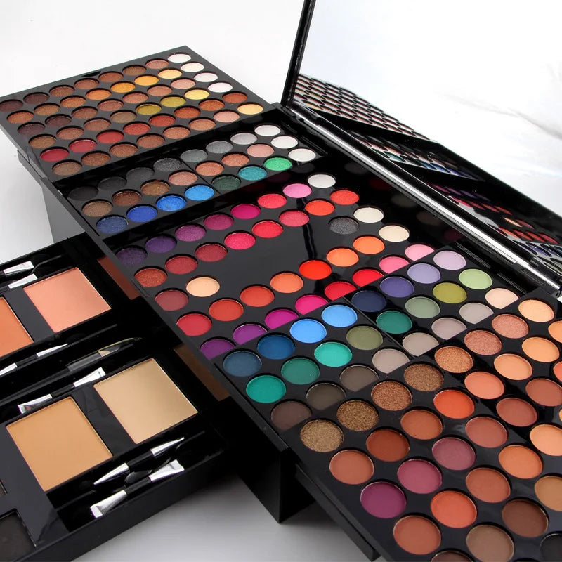 Professional 190-Color Eyeshadow Blush Eyebrow Powder 4-in-1 Makeup Palette with Mirror And Full Set of Brushes for Create Natural Look