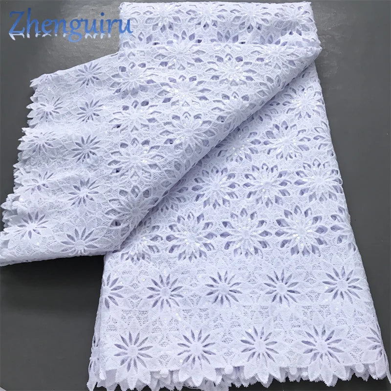 Pure White Nigerian Guipure Lace Fabric Water Soluble African Sequin Cord