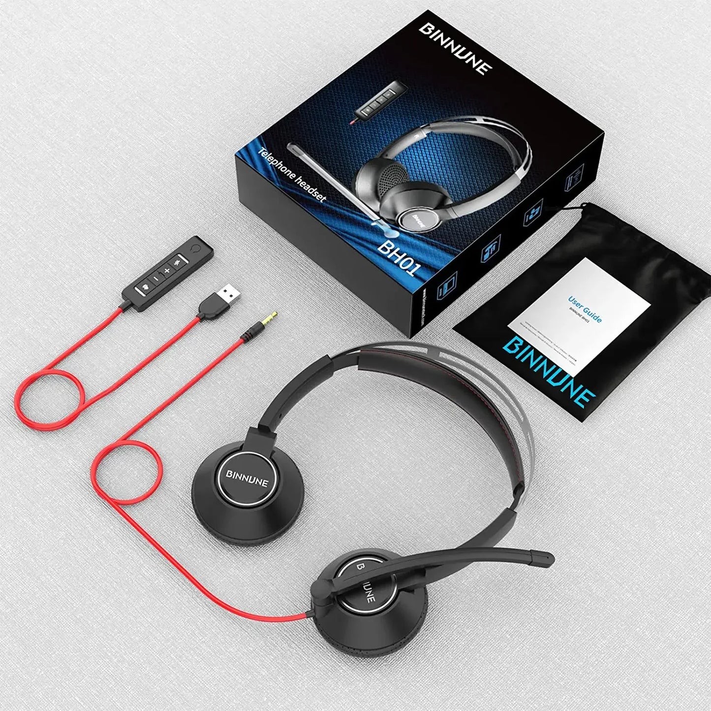 BINNUNE Headsets with Mic Wired Work Headphones for Laptop PC Computer with Noise Cancelling Mic for Zoom Office Conference