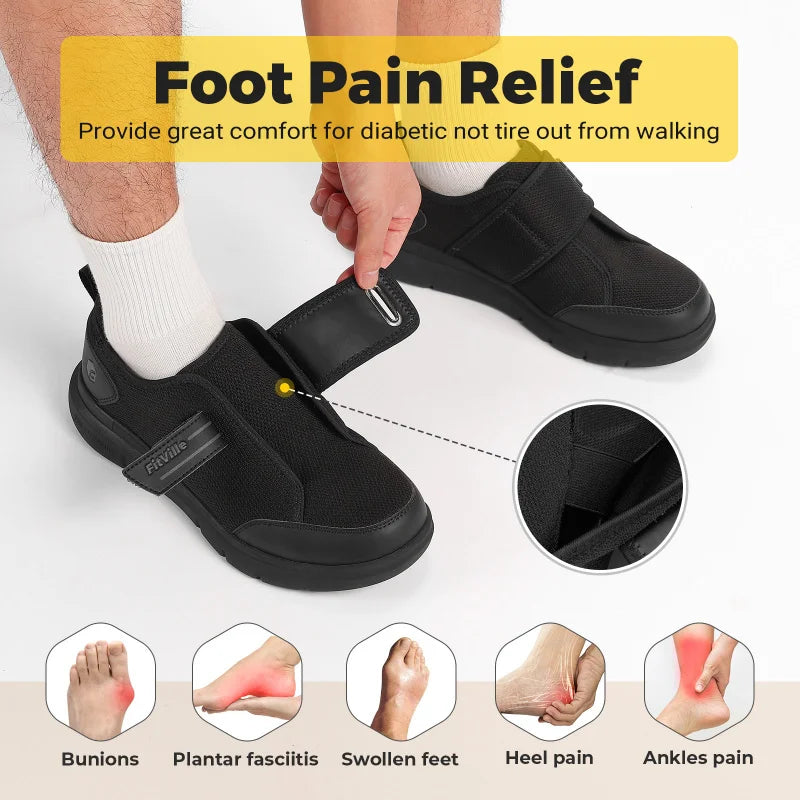 FitVille Men'S Wide Diabetic Shoes 2E Adjustable Straps Orthopedic Comfort Non-Slip For Swollen Feet Senior Shoes Pain Relief