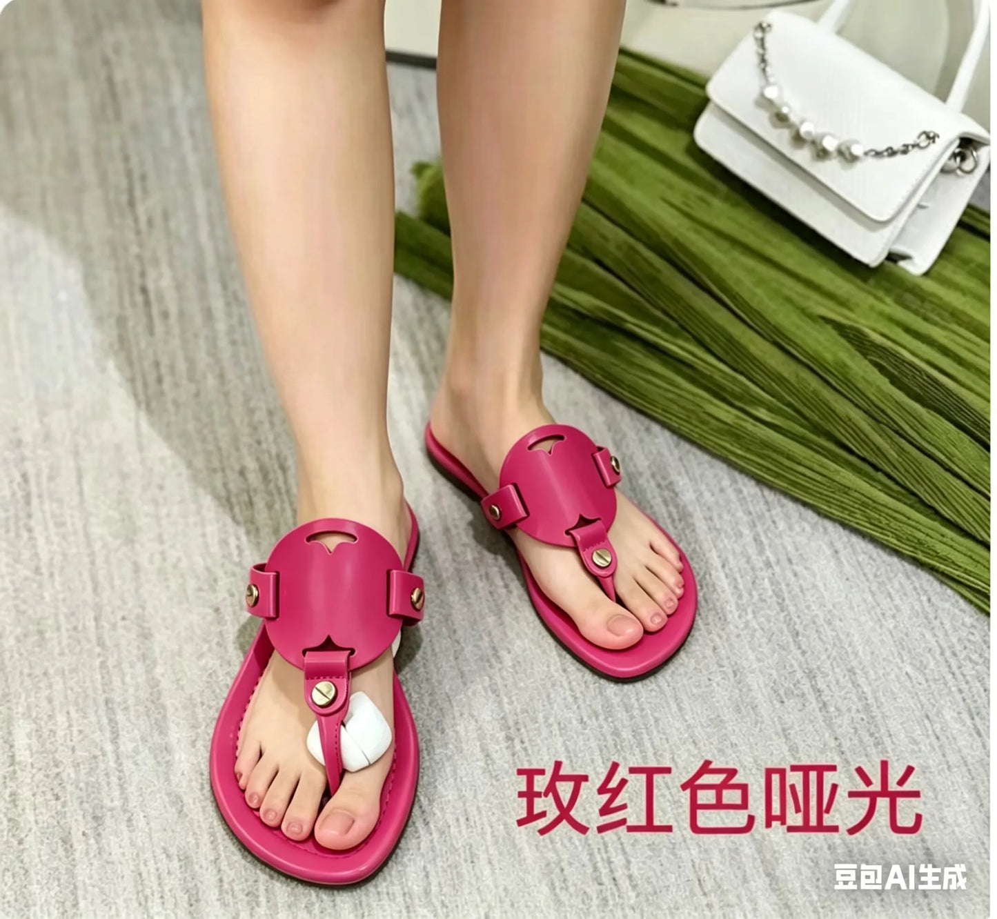 Women's Flat Sandals Summer Fashion Slip-On Slippers Square Toe Open-Toe Design, Suitable for Everyday Women Wear Flat Slippers