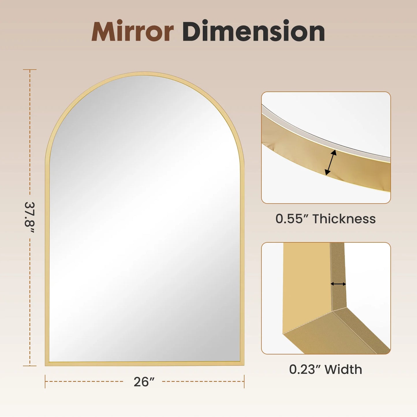 JHK Arched Metal Framed Bathroom Mirror Wall Decor