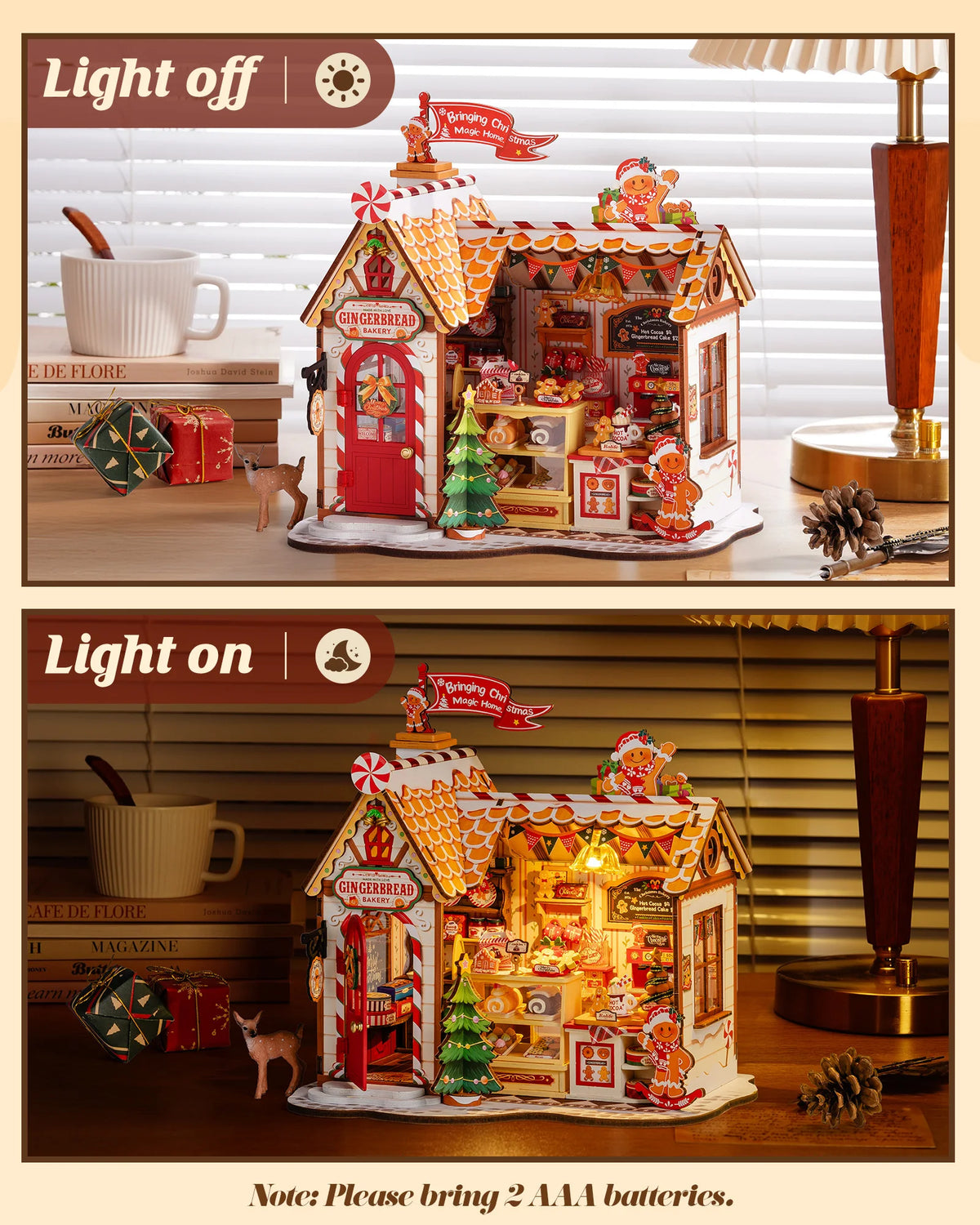 Rolife Gingerbread House DIY Miniature Dollhouse Wooden 3D Puzzle Model Building Kit with LED Light for Christmas Home Decor Gift for Adults Friends