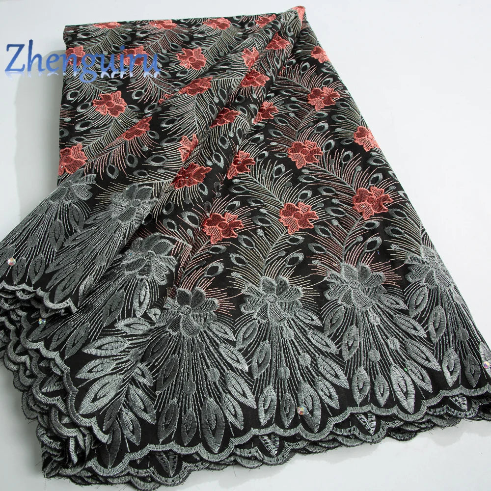 African Lace Fabric Swiss Voile Cotton Embroidered Nigerian Lace 5 Yards