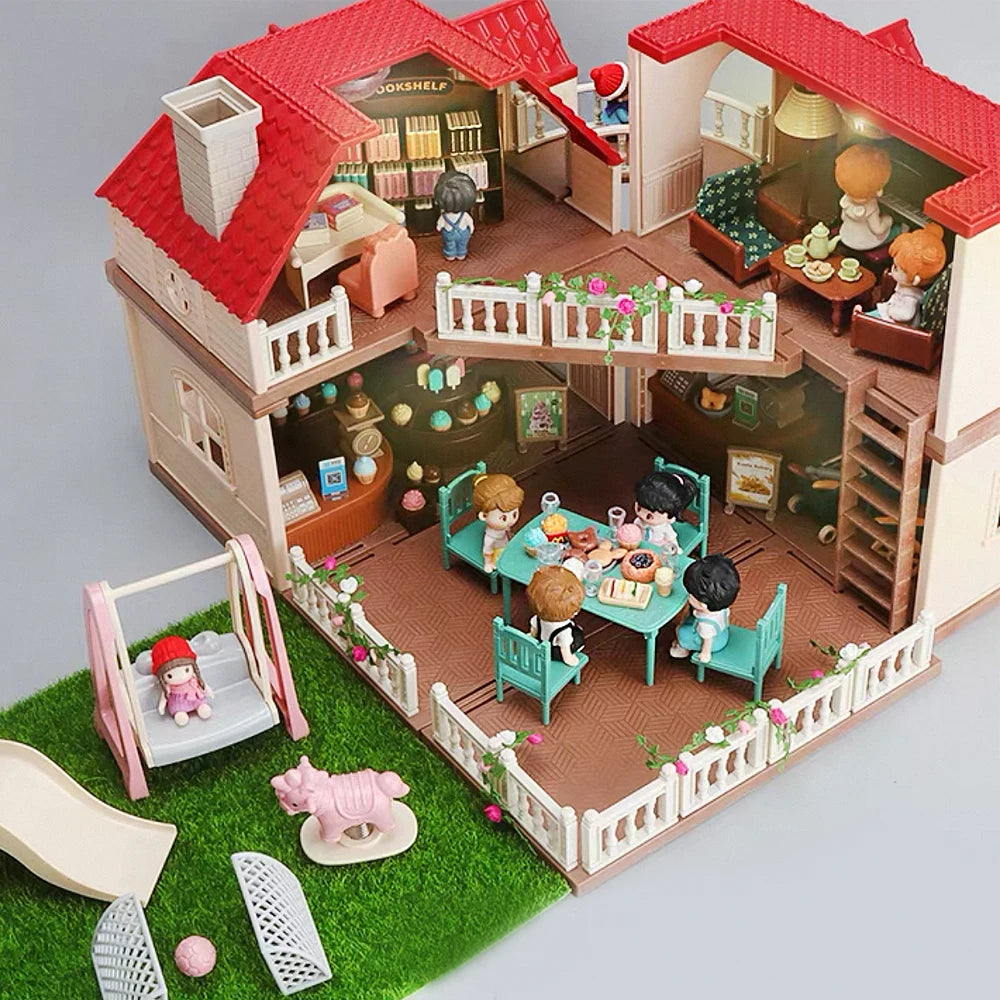 SENGTONGLEHOUSE-A08 DIY Assemble Dollhouse Villa Big House Pretend Play Toy For Girls Simulation Forest Family Cottage Doll House Playset Kids Birthday Gift