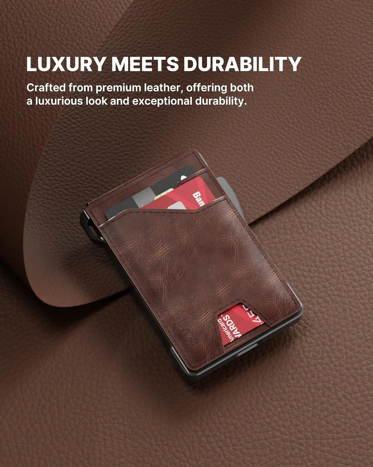 Tactical Wallet Card Holder: Pop Up Card Case, Genuine Leather, Smart,Slim, Minimalist, Thin, Front Pocket - 9-13 Card Capacitiy