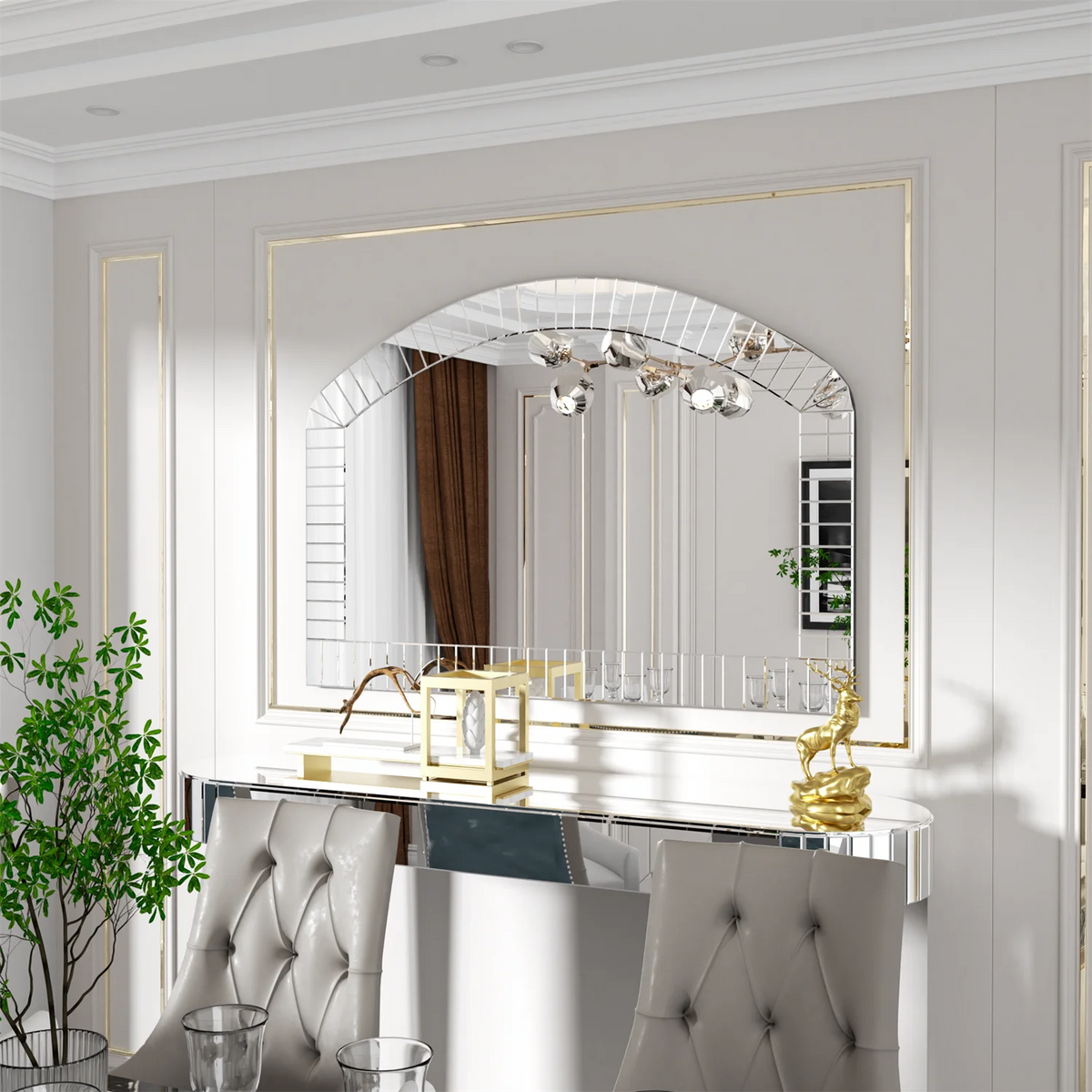 Extra Large Arched Wall Mirror, Silver Glass, Venetian Accent Mirror, Home Living Room Decor, Bling Beveled Edge