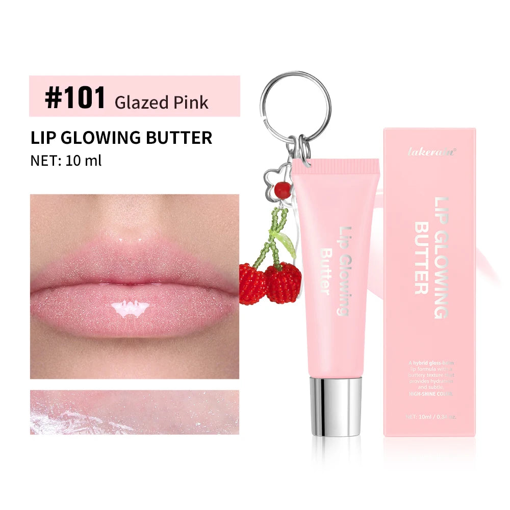 Lip Glowing Butter Lip Gloss With Cherry Pendant Moisturizing Shiny Plumping Lip Tint Hydrating Mirror Liquid Lipstick Long Lasting Lip Balm Makeup