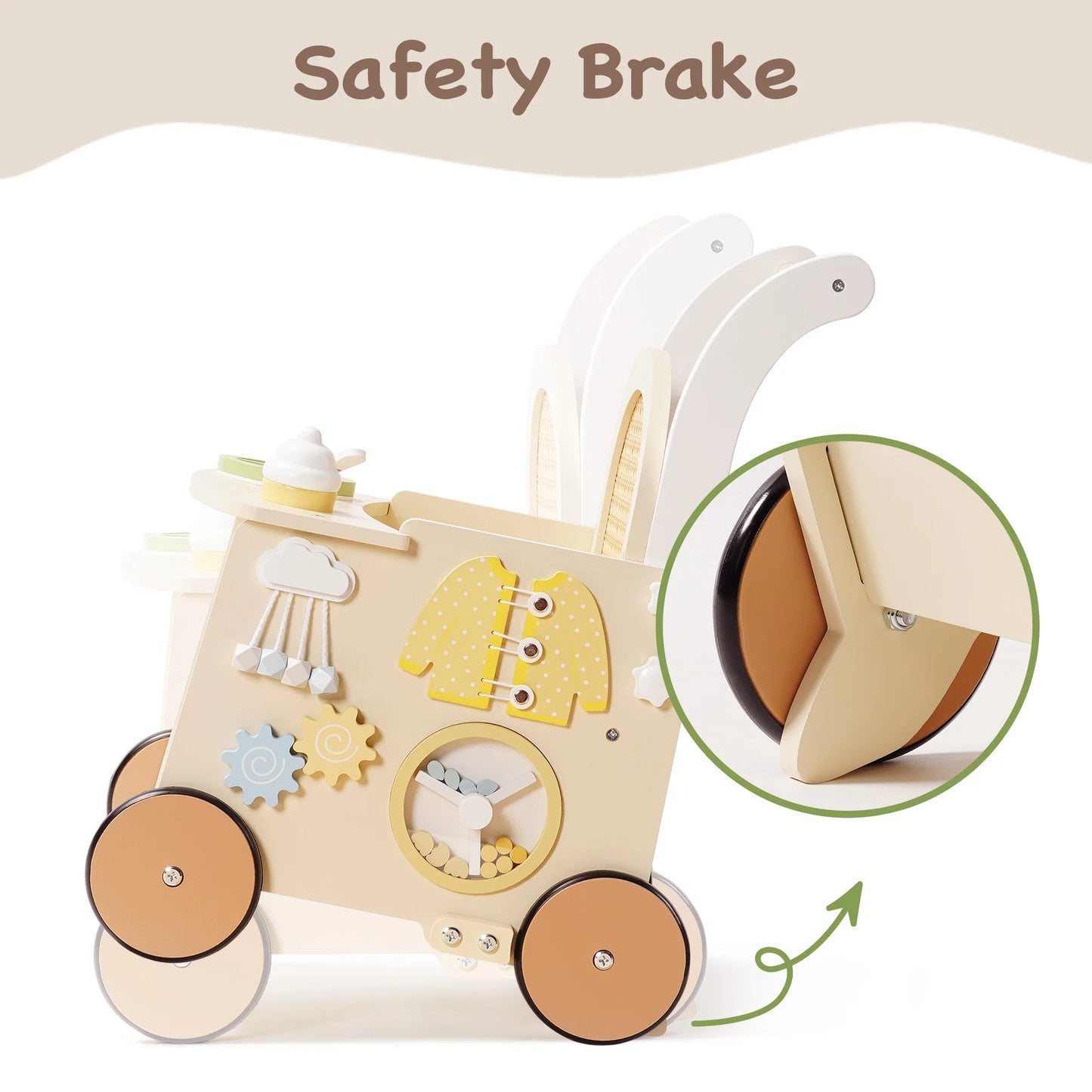 Robud Wooden Push Walker Toy Doll Pram Style Learning Walker with Storage Activity Play Panel for Toddlers
