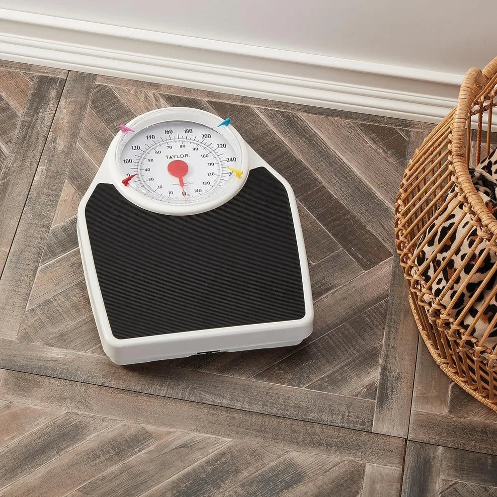 Taylor Battery Free Analog Scales for Body Weight, 330LB Capacity, Easy to Read Large 7-inch Dial, 18.4 x 13.7-inch Ribbed Mat