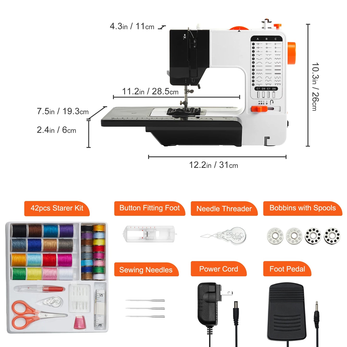 SucceBuy Sewing Machine Portable Sewing Machine for Beginners 38 Built-in Stitches & Reverse Sewing Dual Speed Sewing Machine
