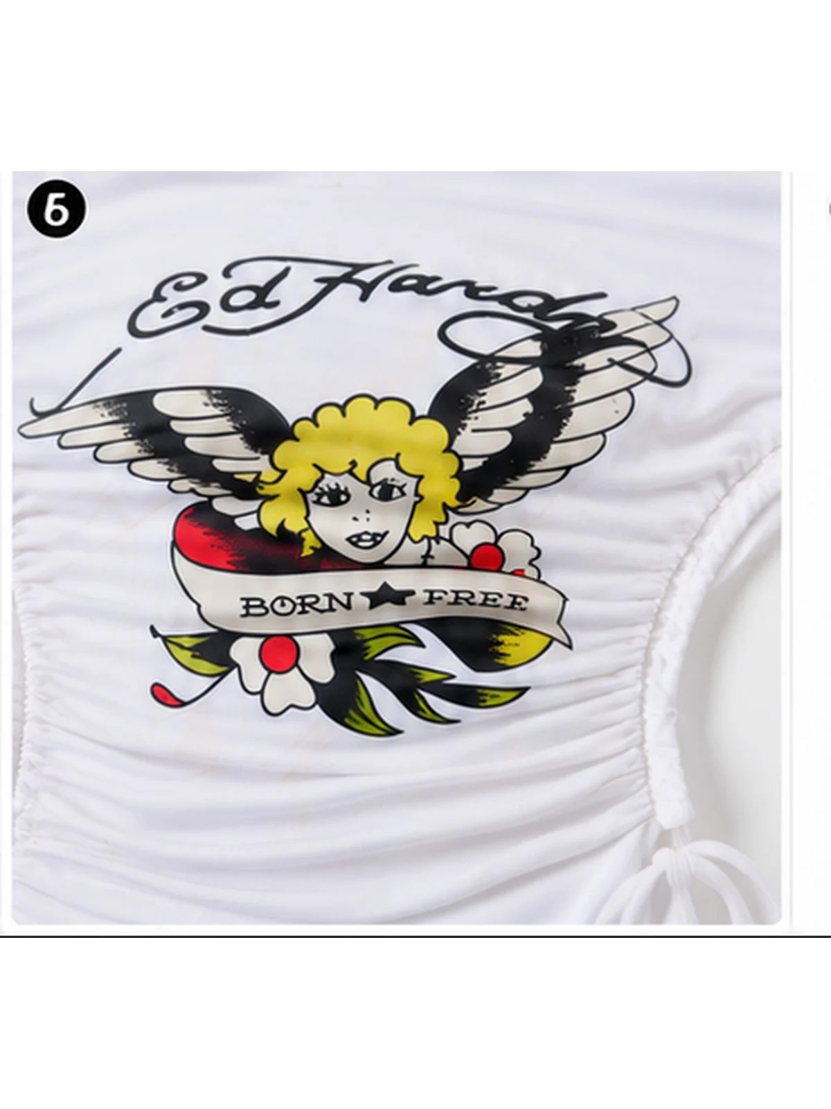 English: Women 2 Piece Y2K Outfits Vintage Tattoo Graphic Strapless Tube Top High Cut Shorts Set Adjustable Drawstring Ruched Crop Top Casual Going Out Tracksuit