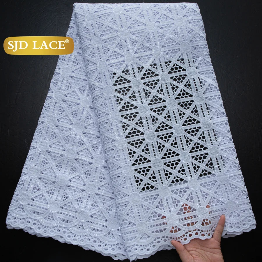 SJD Lace African Sequins Guipure Cord Lace Fabric Water Soluble