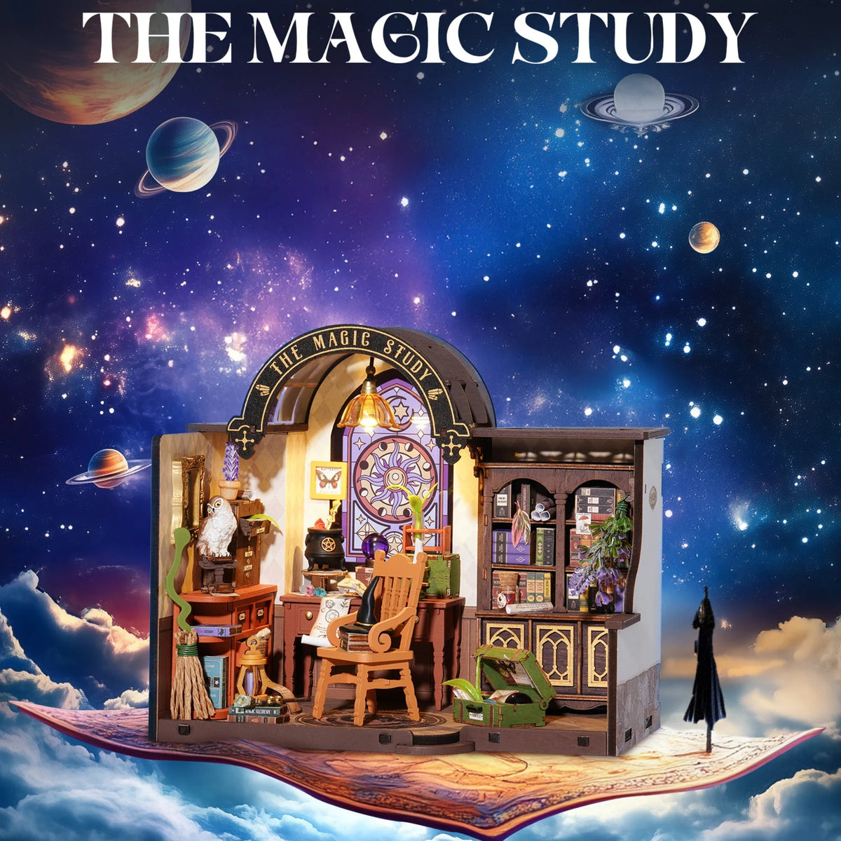 Rolife Wooden Dollhouse 3D Puzzle - Magic Study DIY Miniature House Model Building Kit with LED Light for Home Decor Gift for Adults Friends