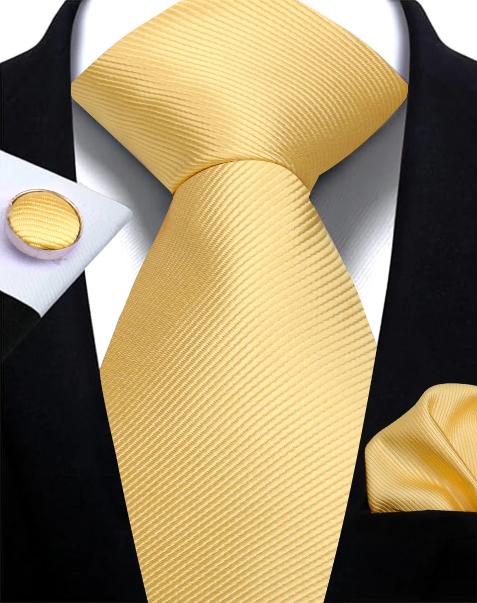 Solid Necktie Set With Handkerchief And Cufflinks For Men