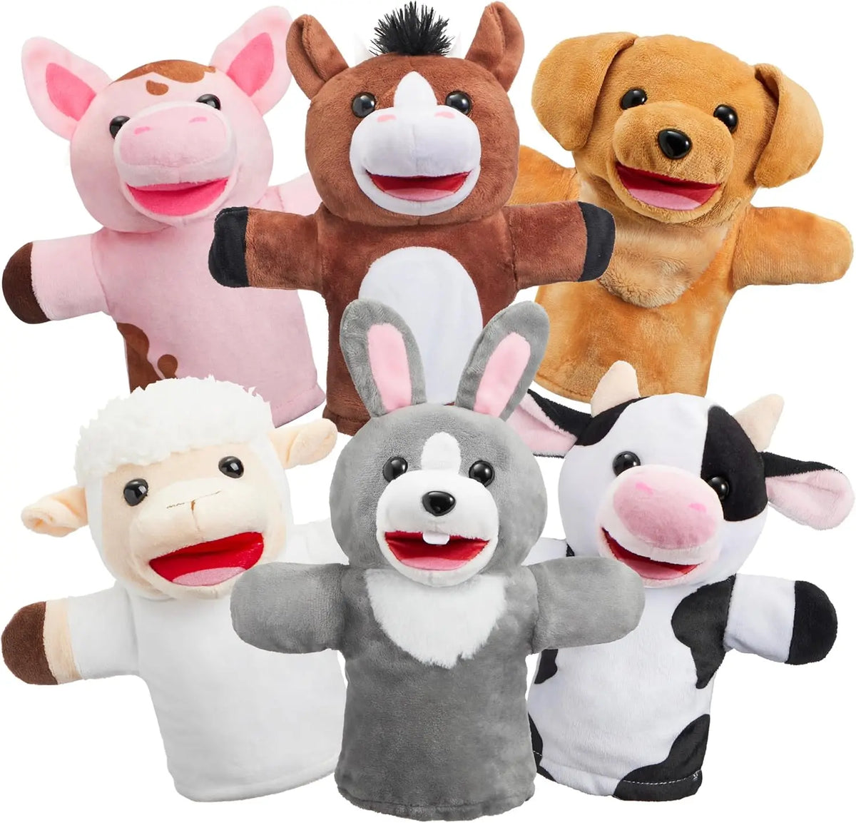JOYFY 6Pcs Kids Hand Puppet Set with Working Mouth Animal Plush Toy for Show Theater Birthday Gifts Easter Basket Stuffers