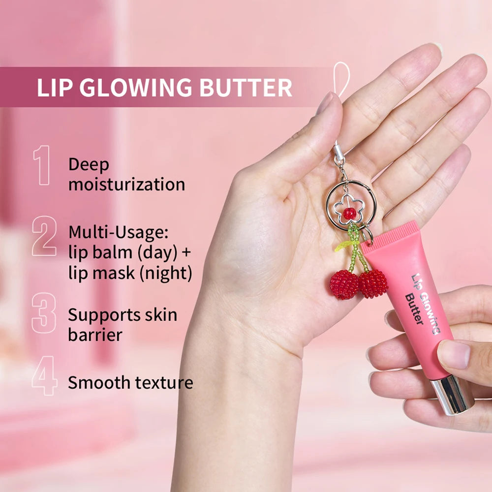 Lip Glowing Butter Lip Gloss With Cherry Pendant Moisturizing Shiny Plumping Lip Tint Hydrating Mirror Liquid Lipstick Long Lasting Lip Balm Makeup