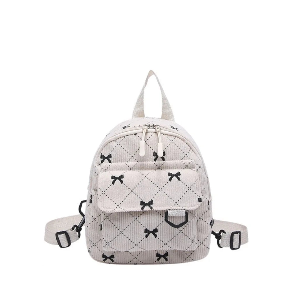 Mini Backpack Bowknot Printed Cosmetic Shoulder Bag Travel Storage