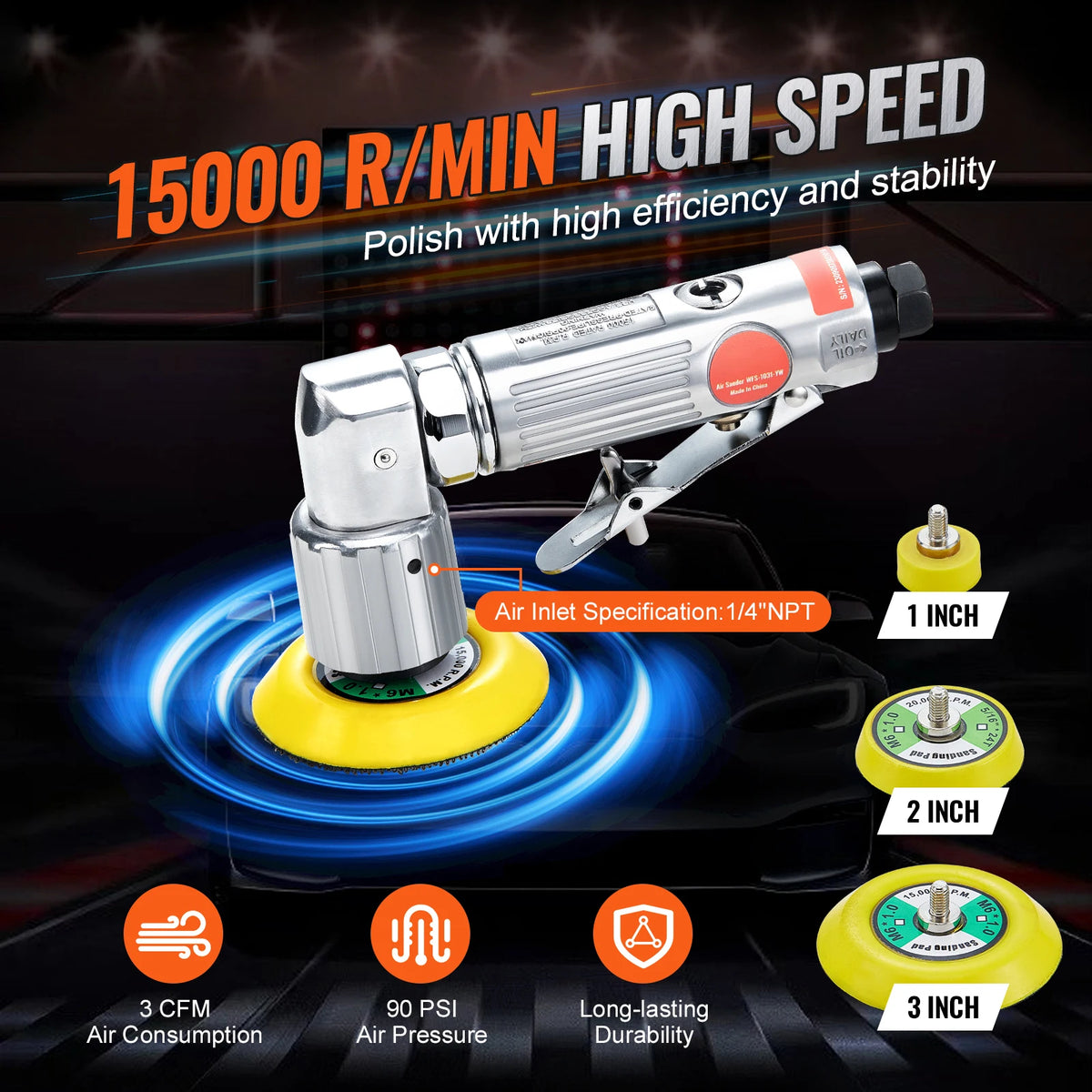 SucceBuy Pneumatic Orbital Air Sander for Automotive Polishing and Grinding
