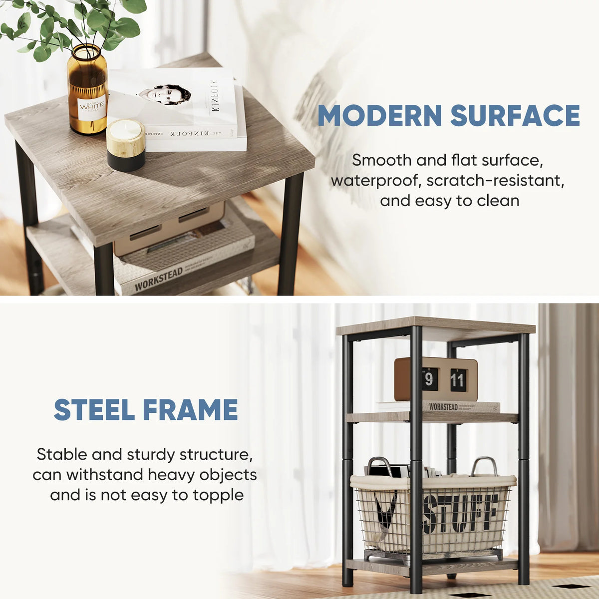 MCQ 3 Tier Living Room End Table Coffee Tables Storage Shelf Nightstand with Adjustable Feet For Tea Dining Tables Home