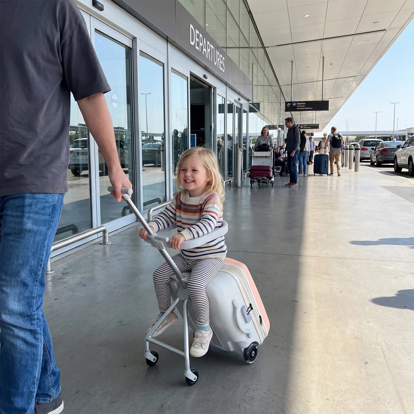 Ride on Suitcase for Kids 20 Inch, 2-in-1 Carry on Luggage with Spinner Wheels and Detachable Seat, Toddler Travel Rideable Suitcase with Safety Guardrail and Sturdy Handle, Perfect for Airplane Travel and Family Vacations