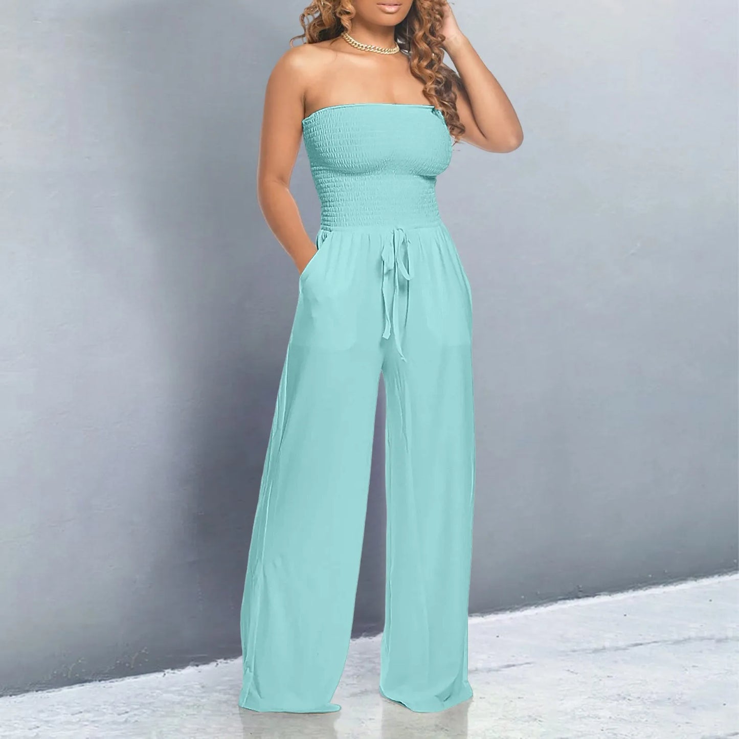 ZOMAXIUJEE CN Sexy Strapless Jumpsuit Women Ruched Lace Romper