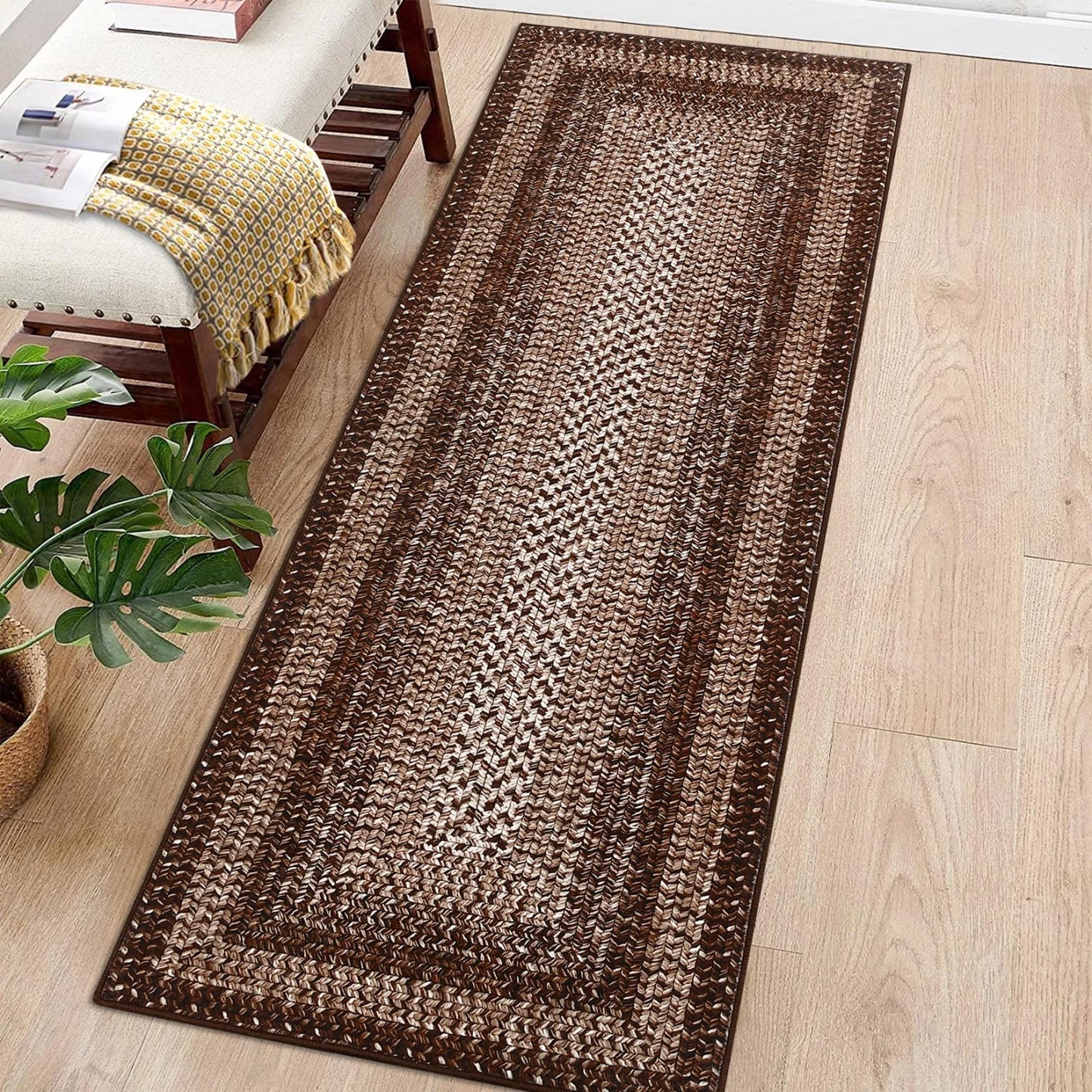 HiMISS Washable Area Rug Non Slip Modern Braided Print