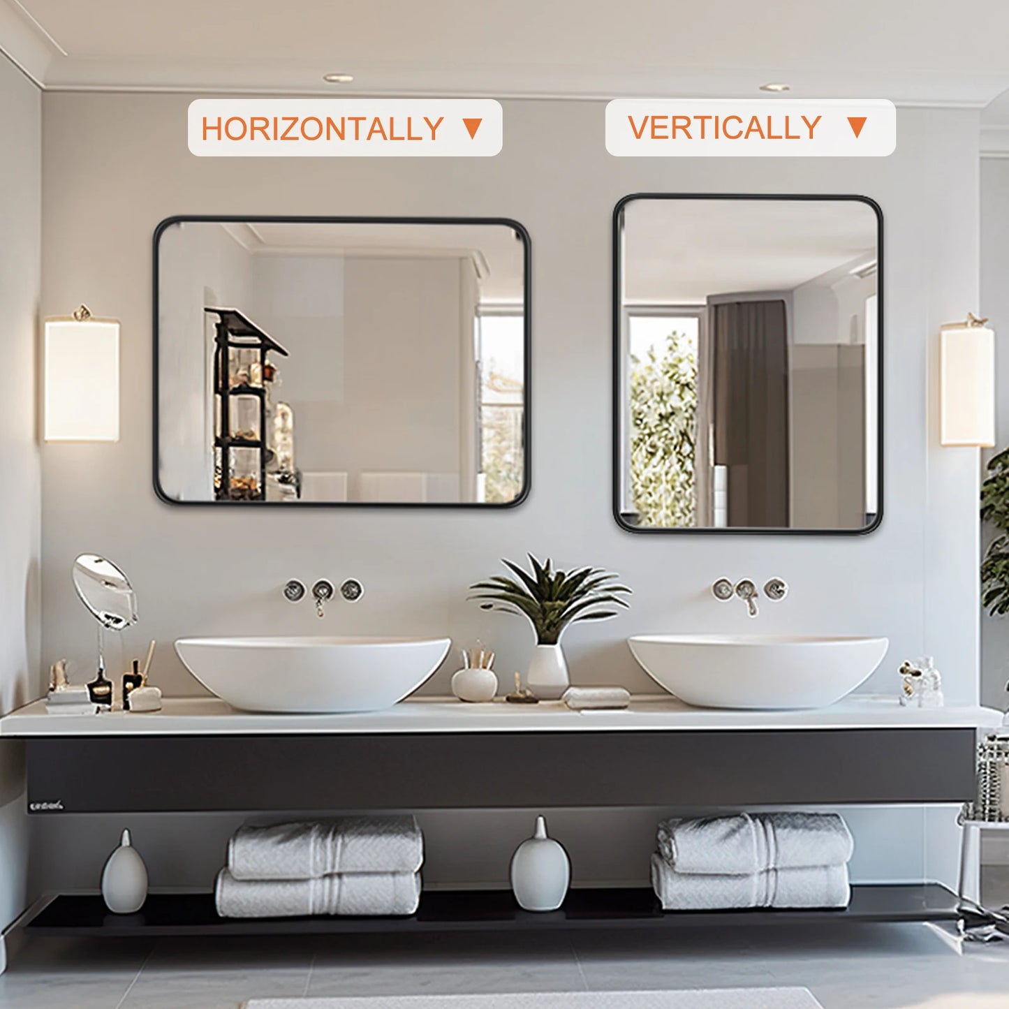 JHK Matte Metal Framed Bathroom Mirror For Wall Vanity Rectangle
