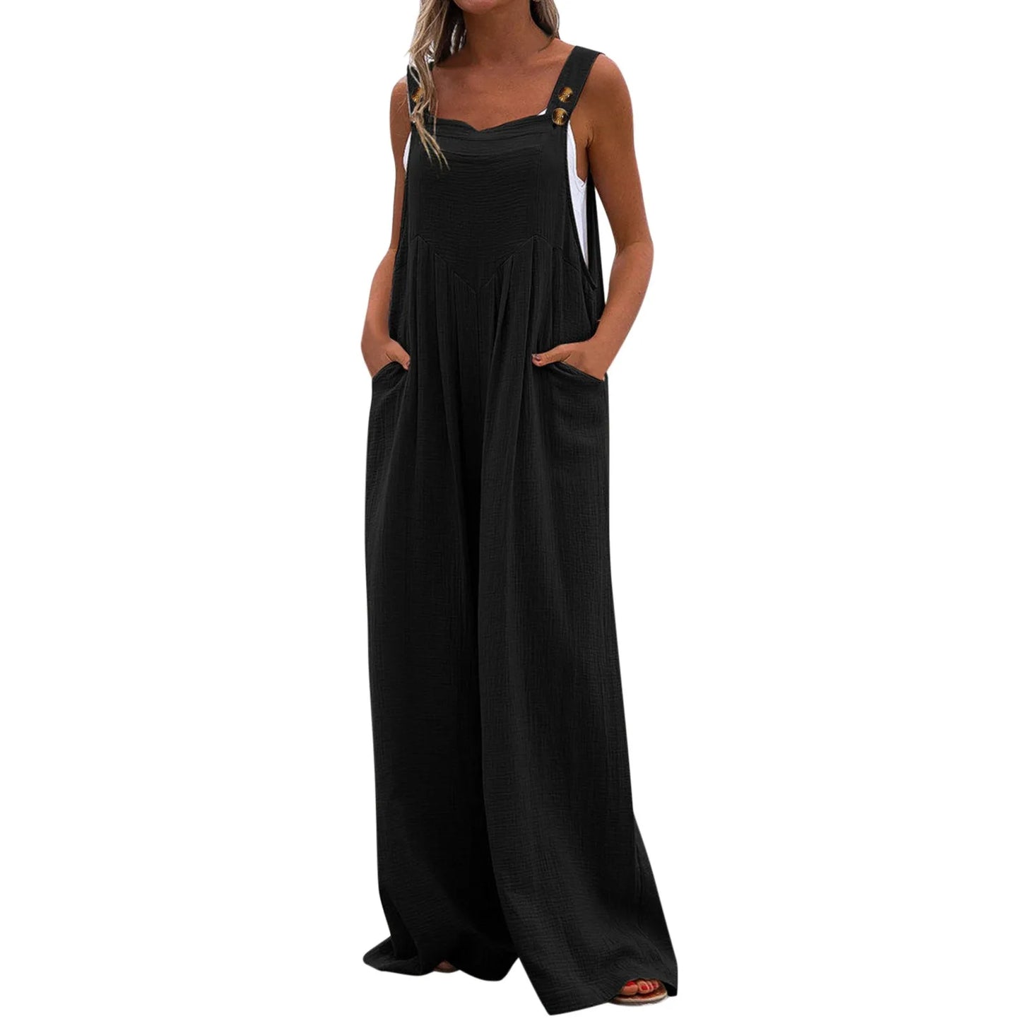 Womens Dressy Casual Solid Jumpsuit With Pockets Straps