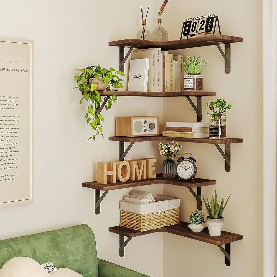 XMSJ Rustic Wood Floating Wall Shelves Corner Shelf Home Decor
