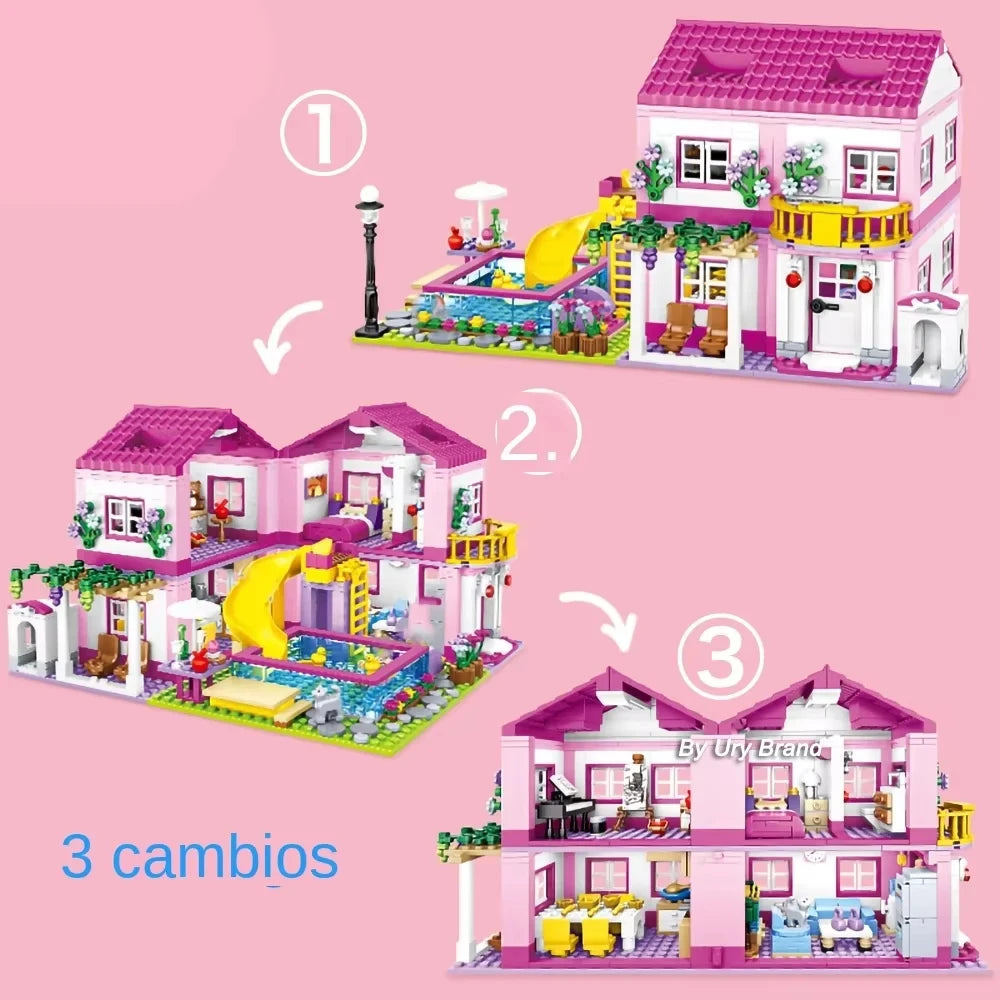 Friends City House Summer Holiday Villa Castle Building Blocks Sets Figures Swimming Pool DIY Toys for Kids Girls Christmas Gift