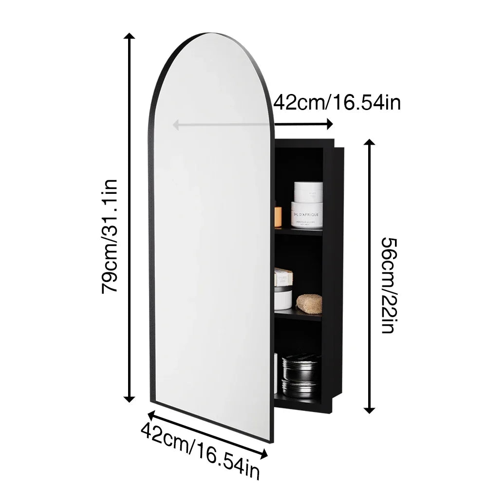 Bathroom Round Wall Mounted Medicine Cabinet With Mirror And Shelves