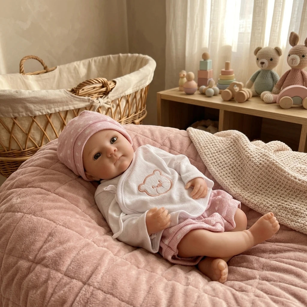 13 Inch Bettie Full Body Silicone Reborn Doll With Polka‑dot Bear Outfit Lifelike Newborn Hand‑Painted Waterproof Collectible Art Ornament for Holiday & Birthday Gifts