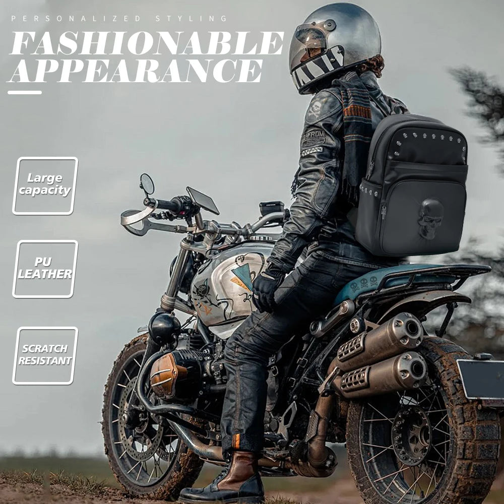 Motorcycles Accessories Bag 3D Skull PU Leather Bag Waterproof Men Women Motocycle Motorcycle Backpack Travel Bag Large PU leather