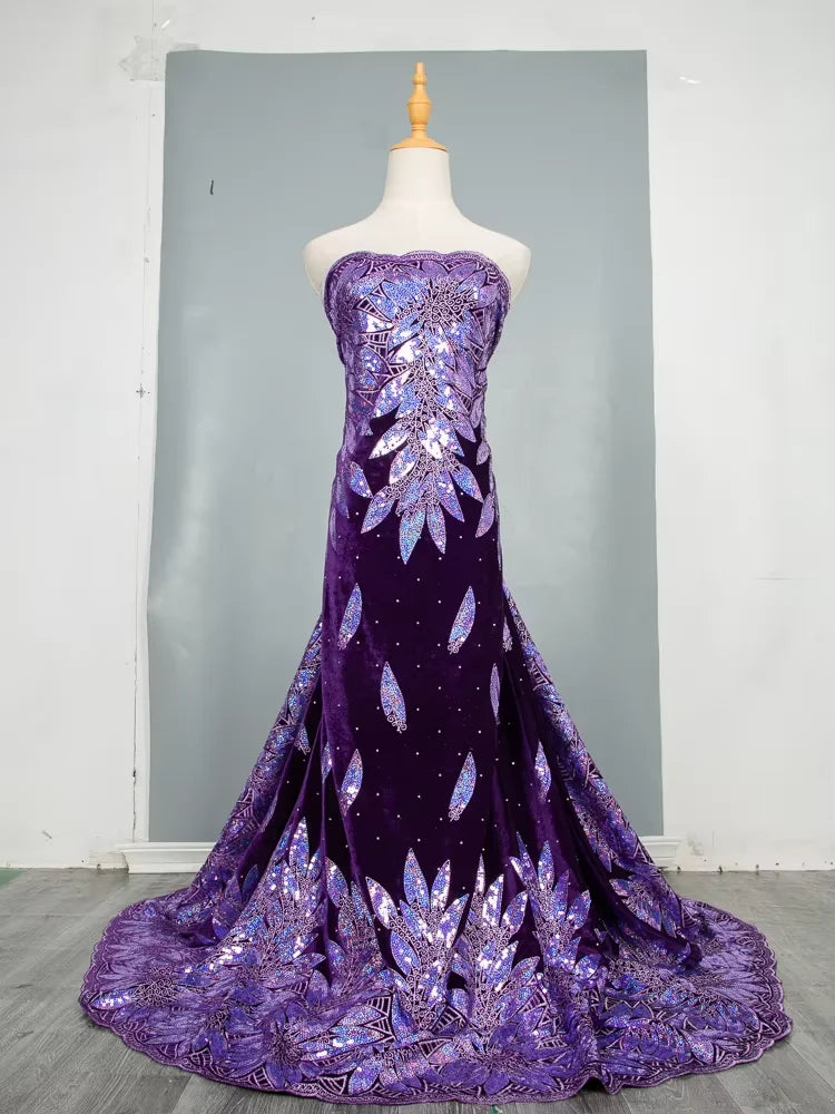 African Sequined Velvet French Lace Fabric For Wedding Party Dresses