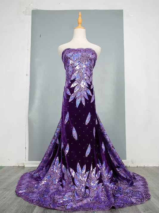 African Sequined Velvet French Lace Fabric For Wedding Party Dresses