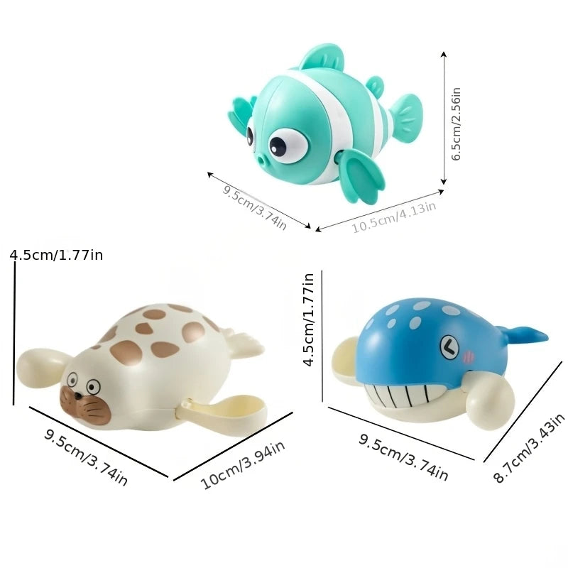 5 Pack Wind‑Up Bath Toys, Swimming Clownfish & Seal Floating Water Toy, No Battery Bathtub Pool Play Set for Toddlers Baby Boys Girls 12M+