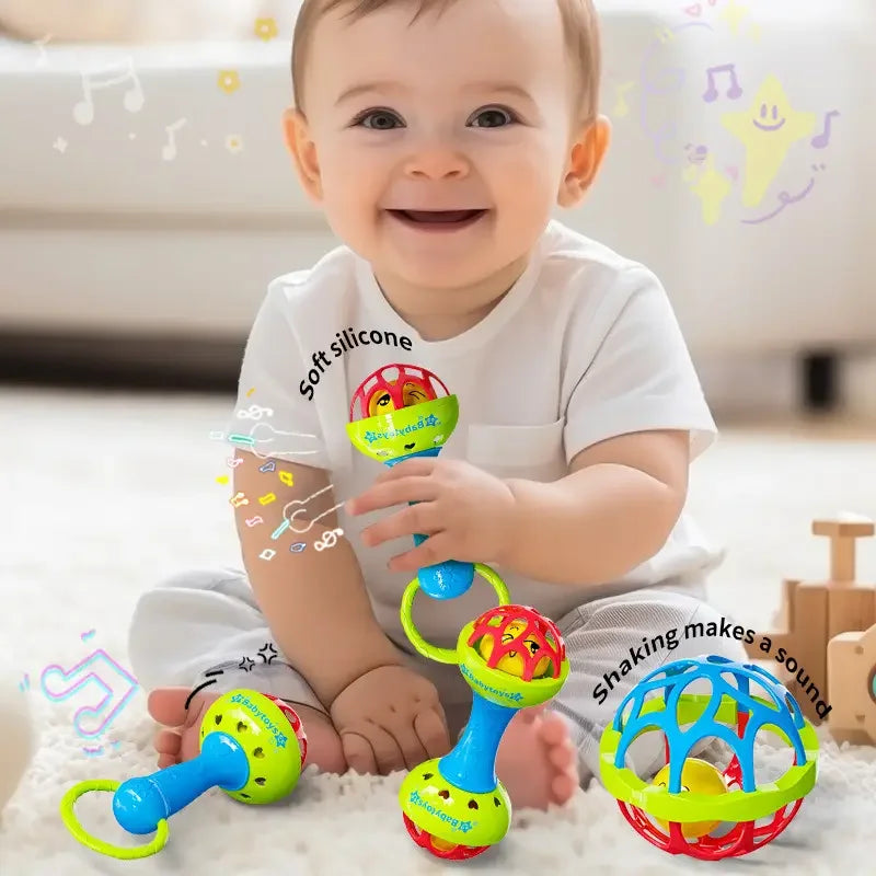 3pcs Baby Rattles 0 12 Months Baby Educational Toys Shaker Grab Spin Set Sensory Educational Newborn Gift for Infant Boy Girls