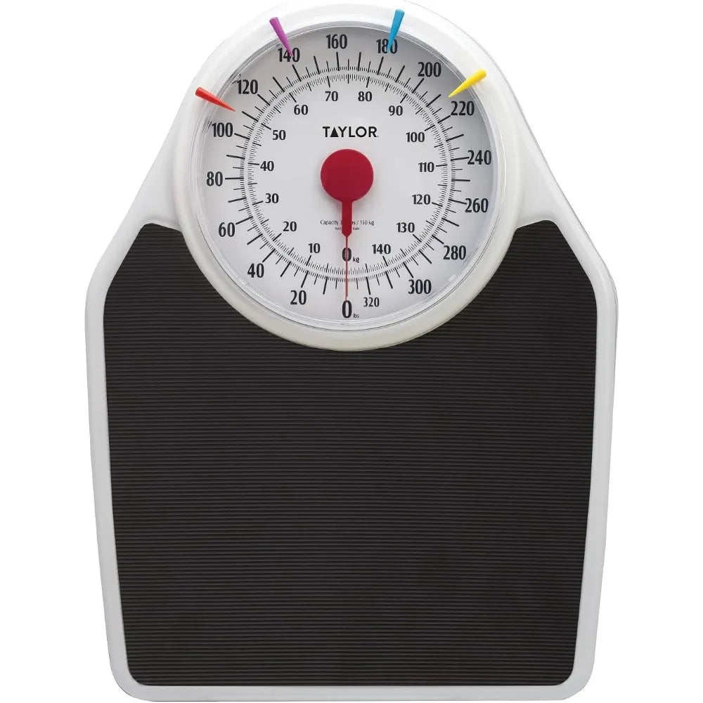 Taylor Battery Free Analog Scales for Body Weight, 330LB Capacity, Easy to Read Large 7-inch Dial, 18.4 x 13.7-inch Ribbed Mat